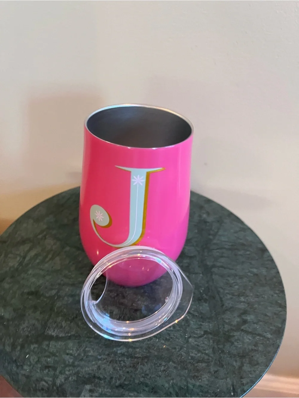 Opal House cold drink tumbler with ‘J’ initial, new without tags